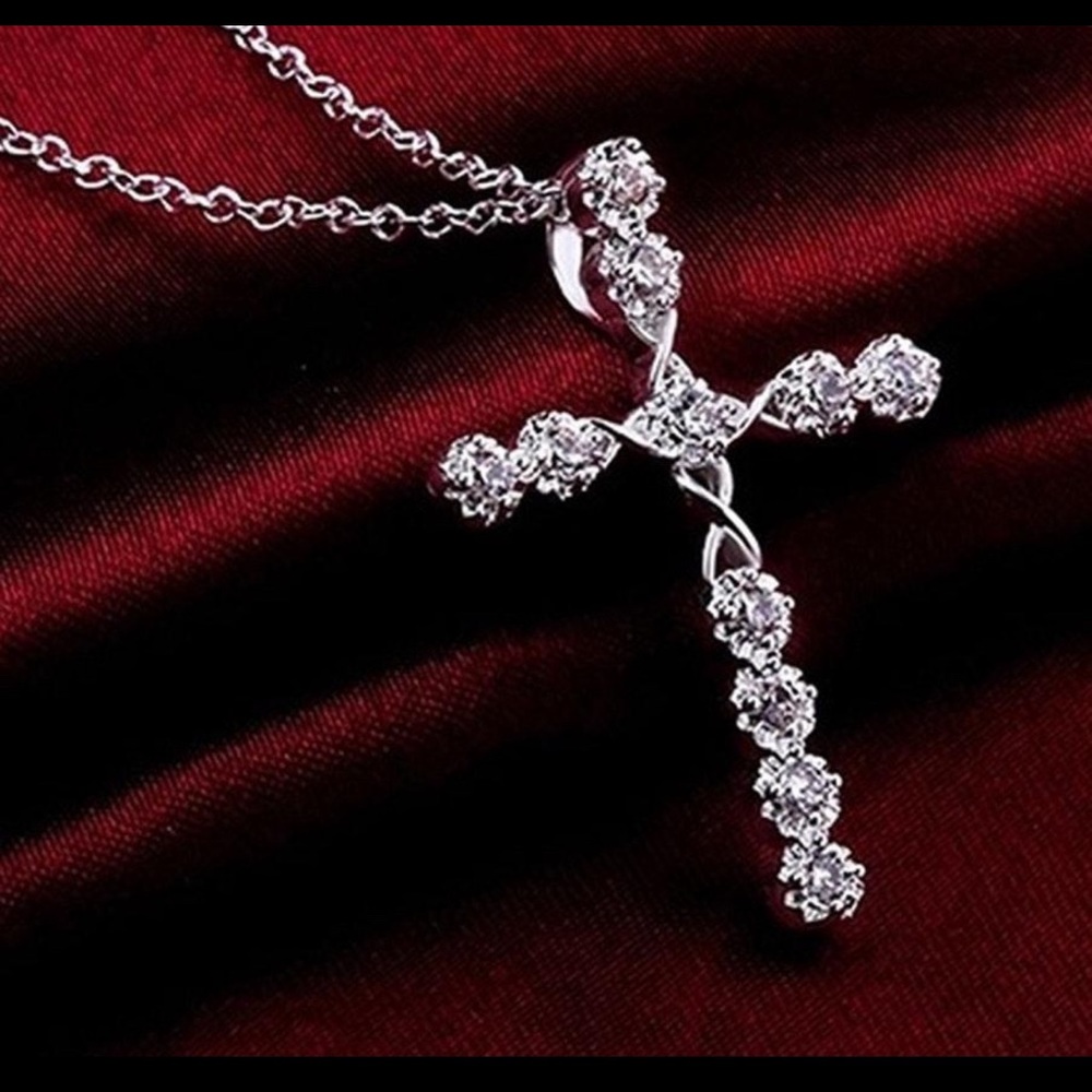 925 sterling silver plated zircon cross necklace